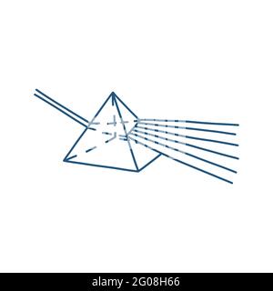 Physik-Doodle-Prisma. Dreieck-Prisma mit hellen Wellen isoliert auf weißem Hintergrund. Vektorgrafik im Doodle-Stil Stock Vektor