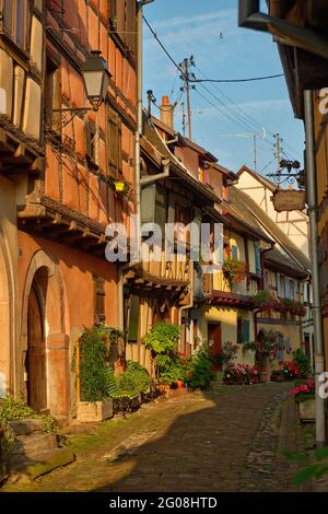 FRANKREICH, HAUT-RHIN (68), EGUISHEIM, STRASSE DES SÜDLICHEN REMPARTS Stockfoto