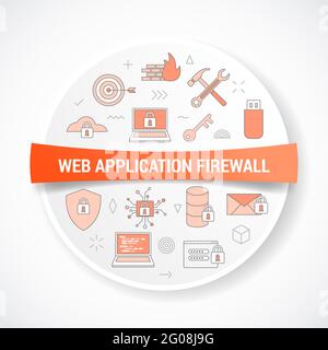 waf Web Application Firewall-Konzept mit Icon-Konzept mit runden oder kreisförmigen Vektor Stockfoto