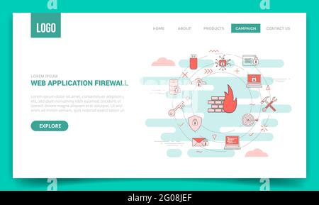 waf Web Application Firewall Konzept mit Kreissymbol für Website Vorlage oder Landing Page Homepage Vektor Stockfoto