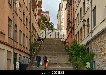 GROGNARD STREET STAIRWAY, LA CROIX-ROUSSE, LYON, RHONE (69) Stockfoto