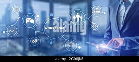 Workflow Repeatability Systematisation Buisness Prozess. Business Technology Internet. Stockfoto