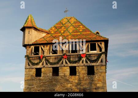 FRANKREICH. HAUT-RHIN (68). UNGERSHEIM. ECOMUSEUM ELSASS. BEFESTIGTES HAUS Stockfoto