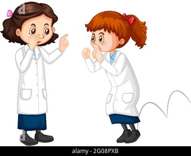Zwei Wissenschaftler Mädchen Zeichentrickfigur reden sich gegenseitig Illustration Stock Vektor