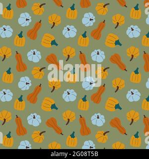 Nahtloses Muster aus bunten Kürbissen. Flacher Style Stock Vektor