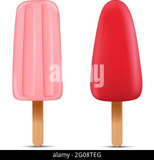Set von hellen realistischen hausgemachten gefrorenen Eis Eis Eis, Vektor realistisch saftig Eis Symbol Stock Vektor