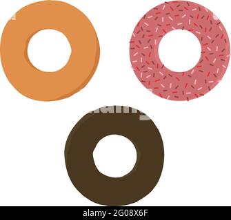 Vektor-Illustration von drei Donuts, einer ist Schokolade, eine andere Erdbeere. Stock Vektor