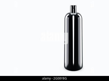 Schwarz glänzend Shampoo Kunststoff bootle Mockup vom Hintergrund isoliert: Shampoo Kunststoff bootle Paket Design. Blanke Hygiene, medizinische, Körper-oder Gesichtsreinigung Auto Stockfoto