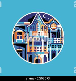 Reise Istanbul Ikone mit osmanischen Holzhaus Stock Vektor