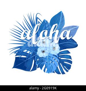 Aloha Hawaii. Beste kreative blaue Vektor-Design isoliert auf weißem Hintergrund für Poster, Flyer, Präsentation. Stock Vektor