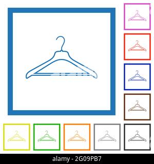 Kleiderbügel flache Farbe Symbole in quadratischen Rahmen auf weißem Hintergrund Stock Vektor