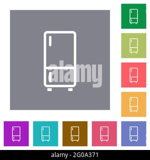 Flache Symbole für Kühlschränke auf einfachen farbigen quadratischen Hintergründen Stock Vektor