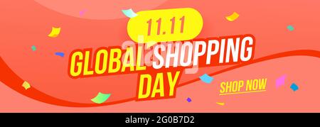 11.11 Herbst Sale Geschenk Promotion Gutschein Banner Hintergrund. Gutschein-Design Für Den Global Shopping Day. World Shopping Day Sale 11.11 Rabatt Vektor-Banner Stock Vektor