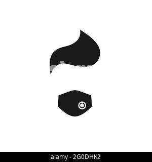 Schwarzer, flacher Mann-Avatar mit medizinischer Maske, isoliert auf Weiß. Quarantäne-Avatar. Geek-Logo. Mundschutz, Virenschutz, toxische Atemschutzmaske. Apocalip Stock Vektor