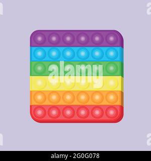 Pop it Antistress. Endlose Luftpolsterfolie. Rainbow Square Pop it. Einfache Darstellung von Grübchen-Vektoren. Stock Vektor