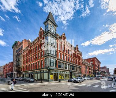 Slade's Building, 38 Washington Street, wurde 1881 im Hochviktorianischen gotischen Stil erbaut. Stockfoto