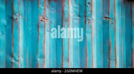 Verrostete blaue Metallwand mit Grunge-Effekt für Texturen und Hintergrund Stockfoto