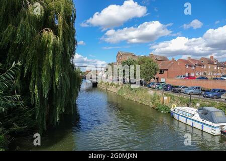 Blick nach Norden auf die Mill Avon bei Tewksbury Stockfoto