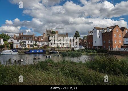 Blick auf Tewkesbury von Mill Avon Stockfoto