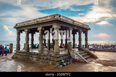 Kanyakumari, Tamilnadu, Indien.06. November 2020. Mandapam am Kanyakumari Beach im Monsunklima. Stockfoto