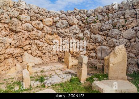 Megalith-Tempelkomplex Ggantija in der Nähe des Dorfes Xaghra auf der Insel Gozo, Malta Stockfoto