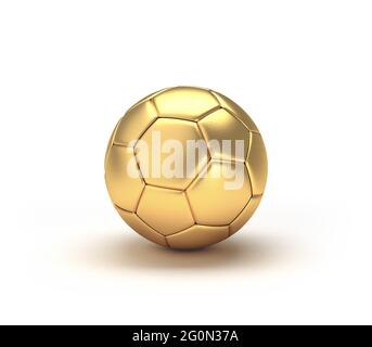 Gold Fußball isoliert auf weißem Hintergrund. 3D-Illustration. Stockfoto