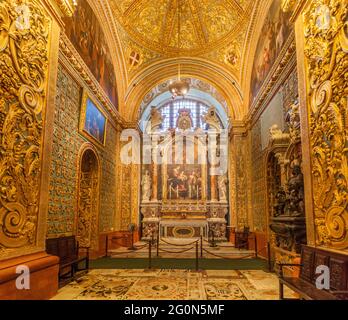 VALLETTA, MALTA - 7. NOVEMBER 2017: Innenraum der St. John's Co-Cathedral in Valletta, Malta Stockfoto