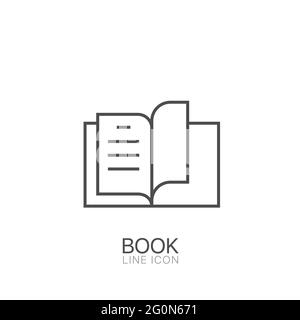 Buchliniensymbol, Umriss-Vektorzeichen, lineares Piktogramm isoliert auf Weiß. Bibliothekssymbol. Bearbeitbare Kontur Stock Vektor