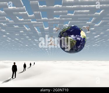 Mensch in himmlischer Landschaft. 3D-Rendering Stockfoto