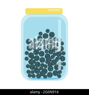 Glass jar closed with a lid filled with black currants, blanks of dried fruits, vector illustration in flat style, isolate, cartoon Stock Vektor