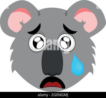 Vector Emoticon Illustration eines Cartoon Koalas Gesicht mit einem traurigen Ausdruck und einer Träne, die aus dem Auge fällt Stock Vektor