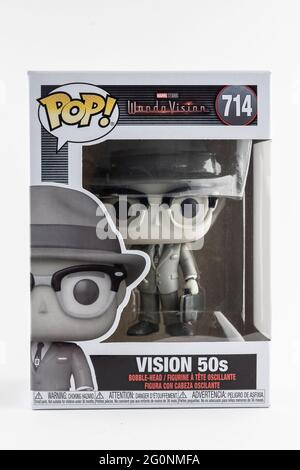 CHESTER, VEREINIGTES KÖNIGREICH - 8. MAI 2021: Vision Funko Pop Figur aus den 50er Jahren Stockfoto