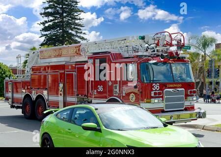 Coronado Feuerwehrfahrzeug in der Innenstadt von Coronado Island, San Diego, Kalifornien Stockfoto