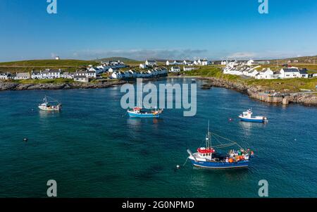 Luftaufnahme des Dorfes Portnahaven auf Rhinns of Islay auf Islay , Inner Hebrides, Schottland Großbritannien Stockfoto