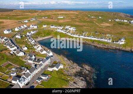 Luftaufnahme des Dorfes Portnahaven auf Rhinns of Islay auf Islay , Inner Hebrides, Schottland Großbritannien Stockfoto