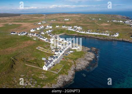 Luftaufnahme des Dorfes Portnahaven auf Rhinns of Islay auf Islay , Inner Hebrides, Schottland Großbritannien Stockfoto