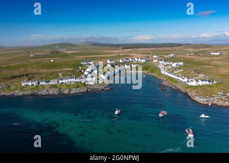 Luftaufnahme des Dorfes Portnahaven auf Rhinns of Islay auf Islay , Inner Hebrides, Schottland Großbritannien Stockfoto