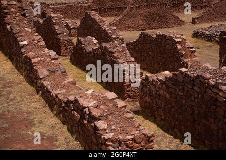 Archäologischer Park Pikillaqta, lucre, Provinz Quispicanchi, Departamento Cusco, Peru am 7. Oktober 2014. Stockfoto