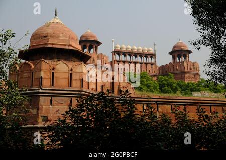 Indien Delhi - Blick auf das Rote Fort Lahori Tor Stockfoto