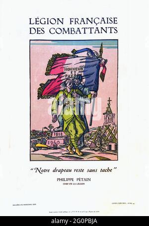 Ein altes Vichy-France-Propagandaplakat für die Legion Française des Combattants Stockfoto