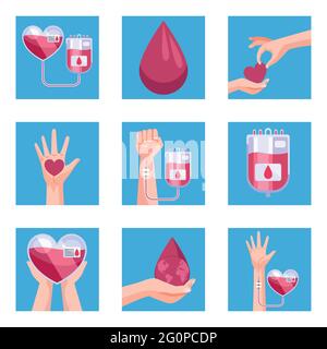 Neun Symbole für Blutspender Stock Vektor