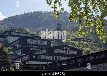 Goslar, Deutschland. Juni 2021. Blick auf das Besucherbergwerk Rammelsberg, ein UNESCO-Weltkulturerbe. Mitarbeiter des Niedersächsischen Landesamtes für Denkmalpflege haben im Projekt 'Altbergbau.3D' den Bergbau im Harz erforscht. Quelle: Swen Pförtner/dpa/Alamy Live News Stockfoto