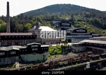 Goslar, Deutschland. Juni 2021. Blick auf das Besucherbergwerk Rammelsberg, ein UNESCO-Weltkulturerbe. Mitarbeiter des Niedersächsischen Landesamtes für Denkmalpflege haben im Projekt 'Altbergbau.3D' den Bergbau im Harz erforscht. Quelle: Swen Pförtner/dpa/Alamy Live News Stockfoto