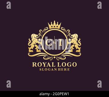 CI Letter Lion Royal Luxury Logo Vorlage in Vektorgrafik für Restaurant, Royalty, Boutique, Cafe, Hotel, Wappentisch, Schmuck, Mode und andere Vektor il Stock Vektor
