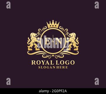 EN Letter Lion Royal Luxury Logo Vorlage in Vektorgrafik für Restaurant, Royalty, Boutique, Cafe, Hotel, Wappentisch, Schmuck, Mode und andere Vektor il Stock Vektor