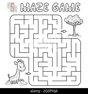 Maze Puzzle-Spiel für Kinder. Skizzieren Labyrinth oder Labyrinth-Spiel mit Giraffe. Vektorgrafiken Stock Vektor