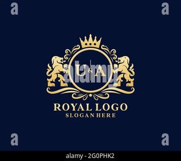 UA Letter Lion Royal Luxury Logo Vorlage in Vektorgrafik für Restaurant, Royalty, Boutique, Cafe, Hotel, Wappentisch, Schmuck, Mode und andere Vektor il Stock Vektor