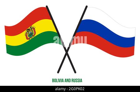 Bolivien und Russland Flaggen gekreuzt und winken Flat Style. Offizieller Anteil. Korrekte Farben. Stock Vektor