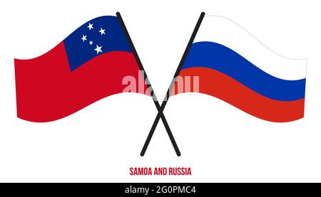 Samoa und Russland Flaggen gekreuzt und winken Flat Style. Offizieller Anteil. Korrekte Farben. Stock Vektor