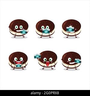 Fotograf Beruf Emoticon mit Schokolade dorayaki Zeichentrickfigur. Vektorgrafik Stock Vektor